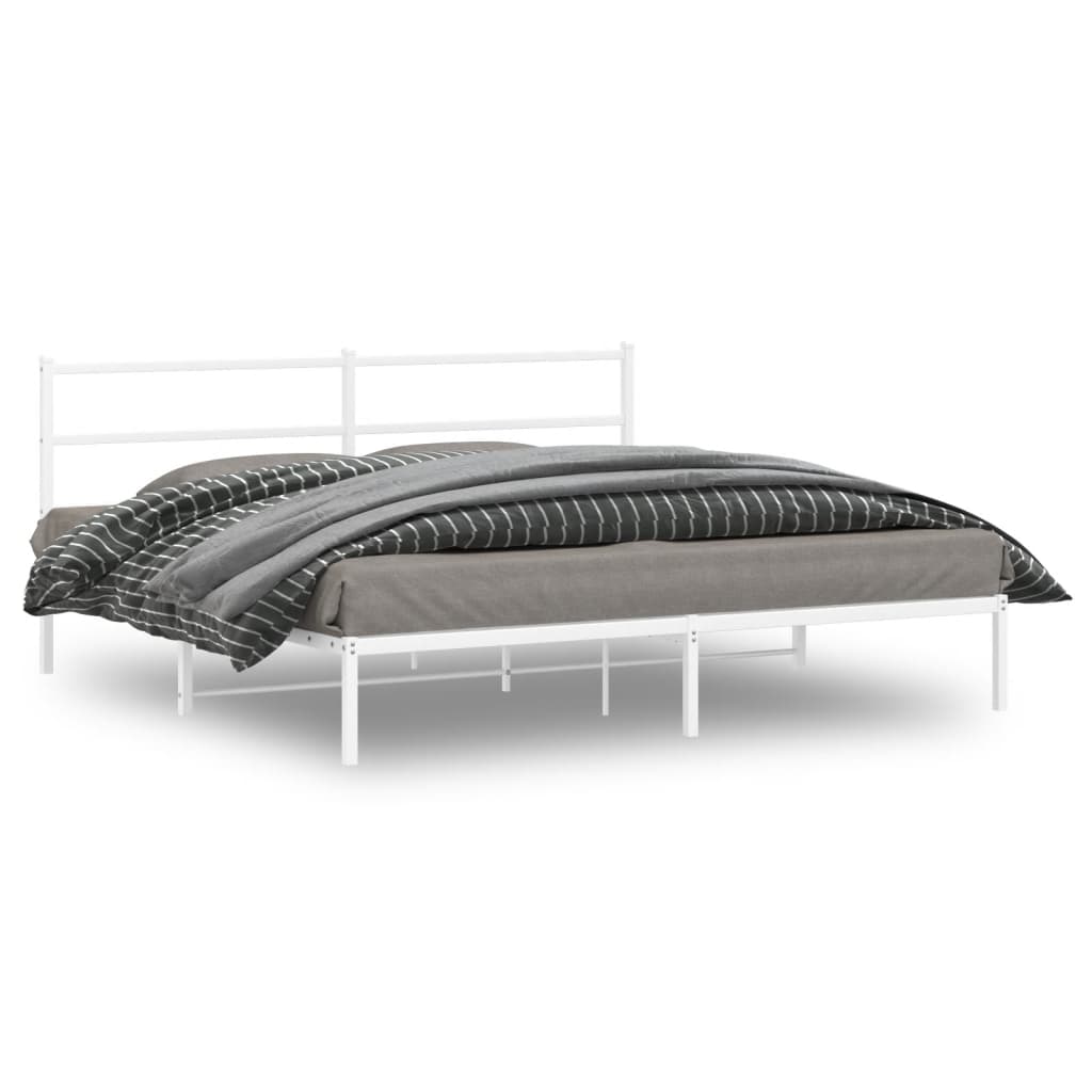 Metal Bed Frame without Mattress with Headboard White 180x200cm