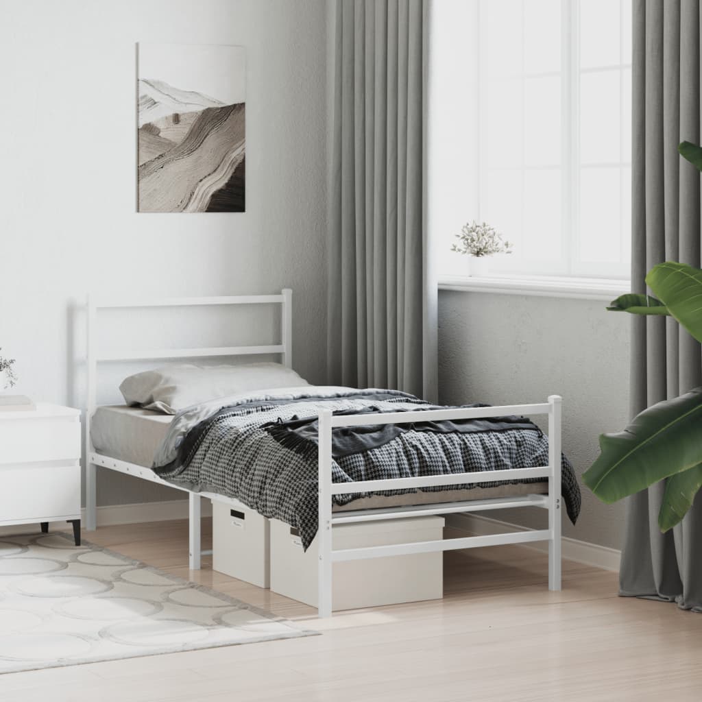 Metal Bed Frame without Mattress with Footboard White 90x190cm