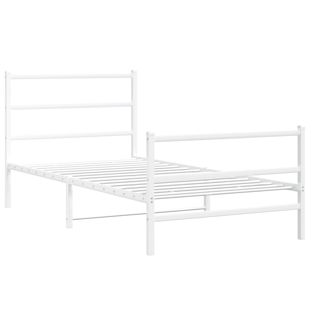 Metal Bed Frame without Mattress with Footboard White 100x200cm
