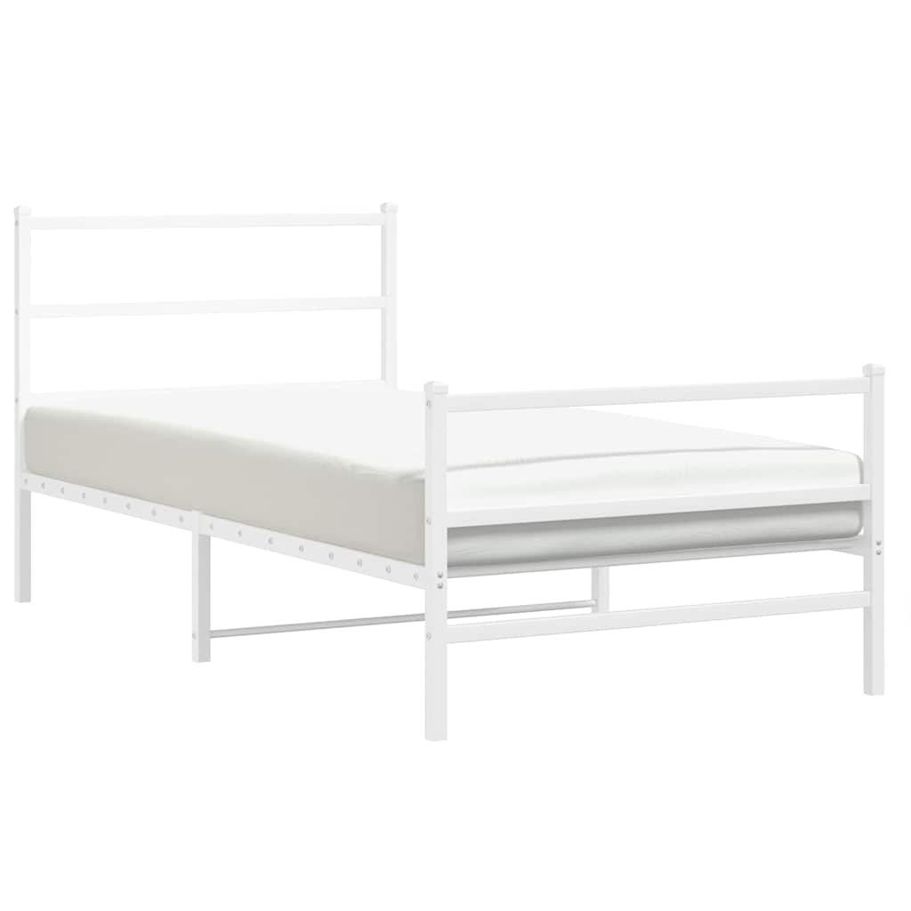 Metal Bed Frame without Mattress with Footboard White 100x200cm