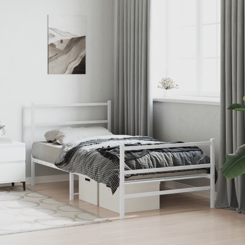 Metal Bed Frame without Mattress with Footboard White 100x200cm