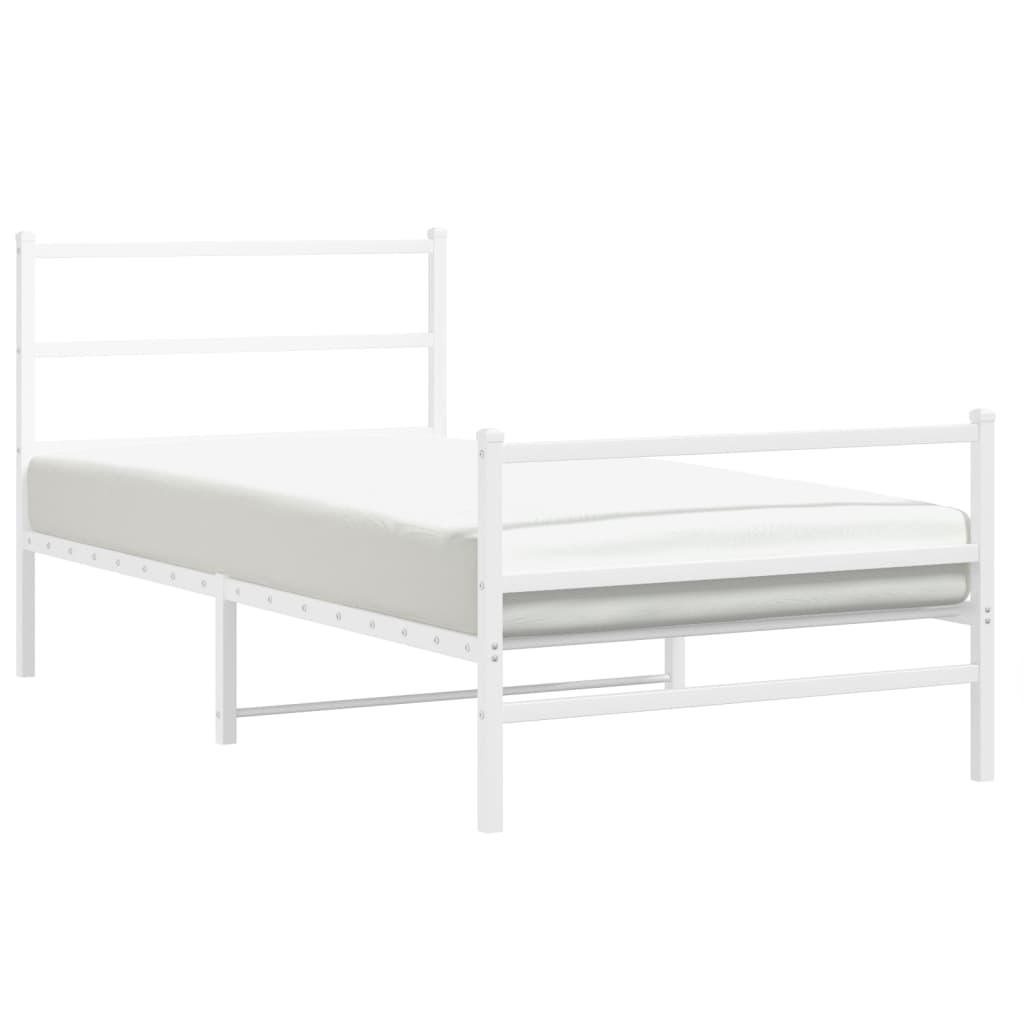 Metal Bed Frame without Mattress with Footboard White 107x203cm