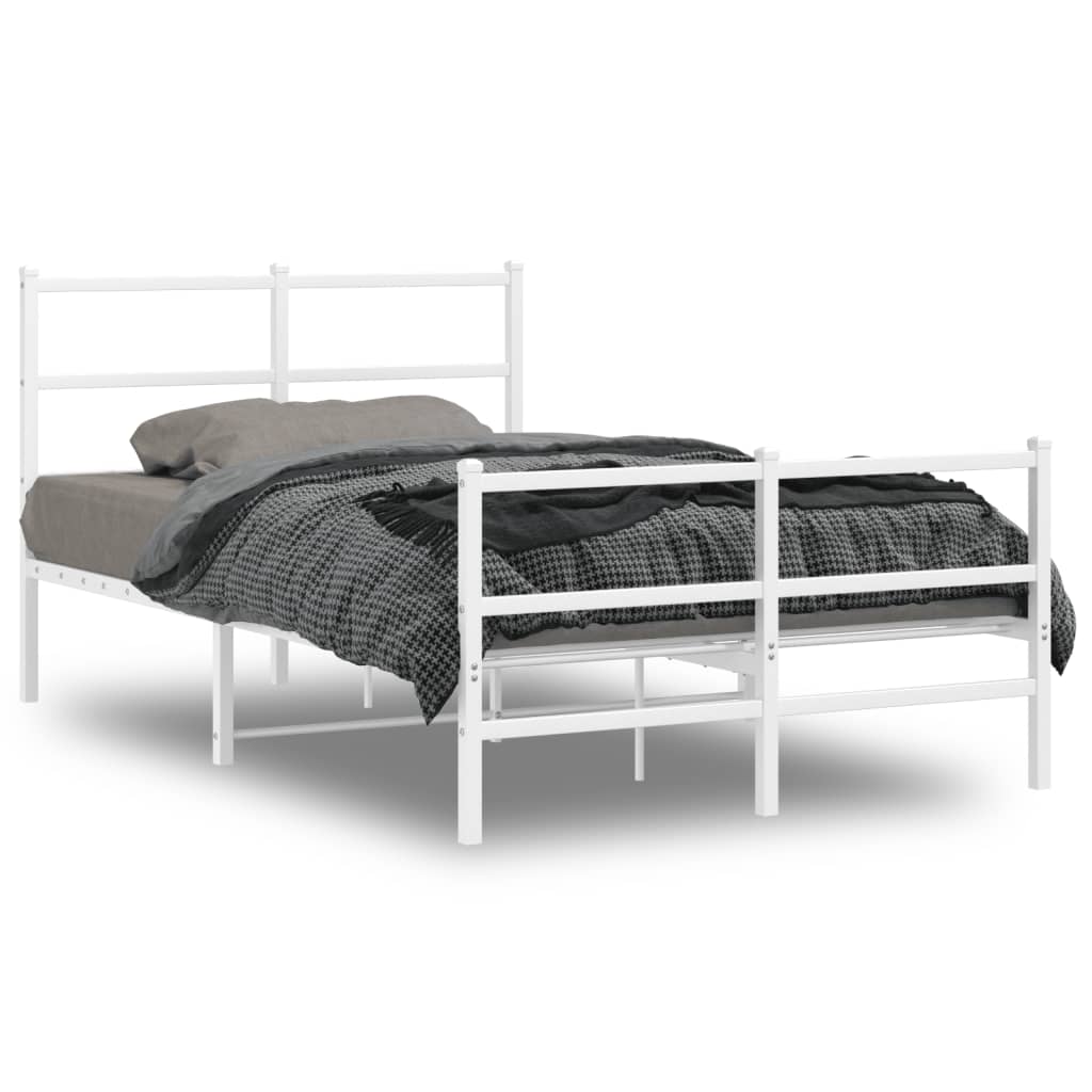 Metal Bed Frame without Mattress with Footboard White 120x190cm