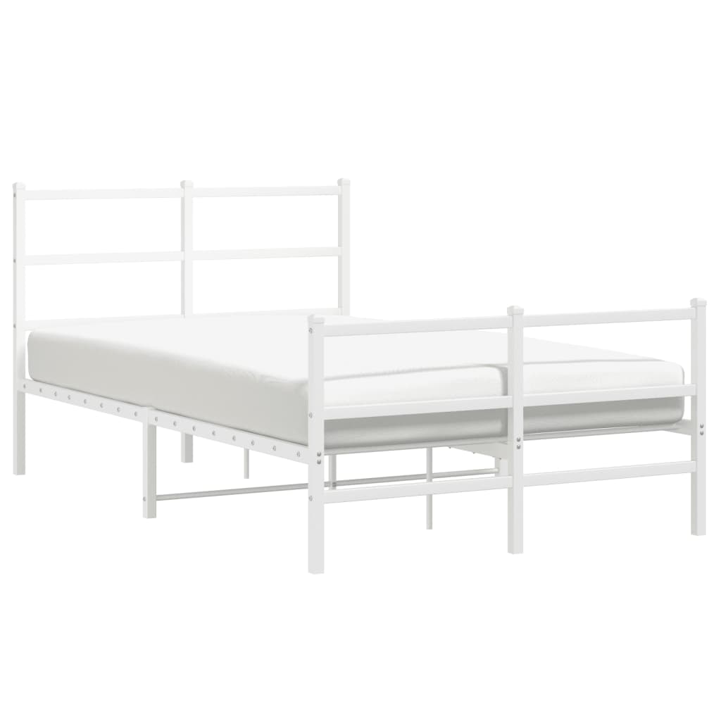 Metal Bed Frame without Mattress with Footboard White 120x190cm