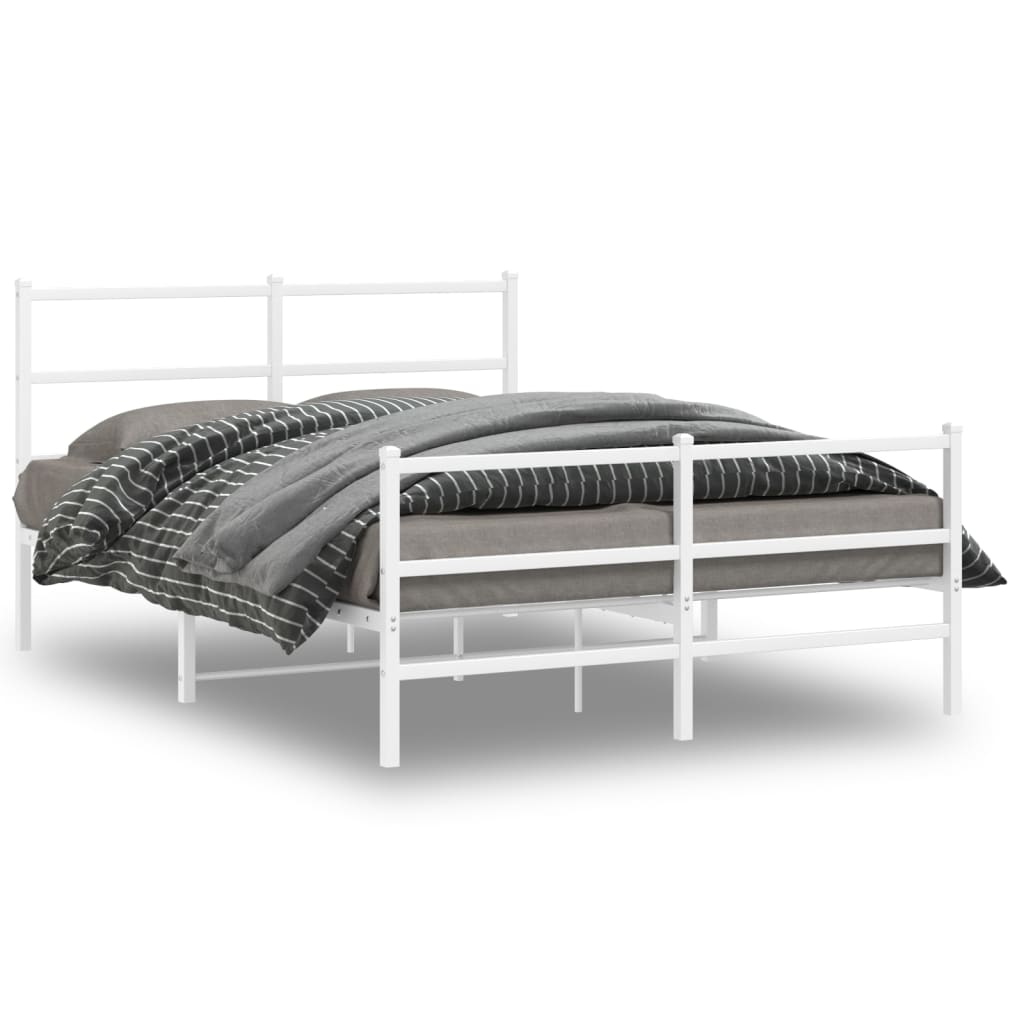 vidaXL Metal Bed Frame without Mattress with Footboard White 135x190cm