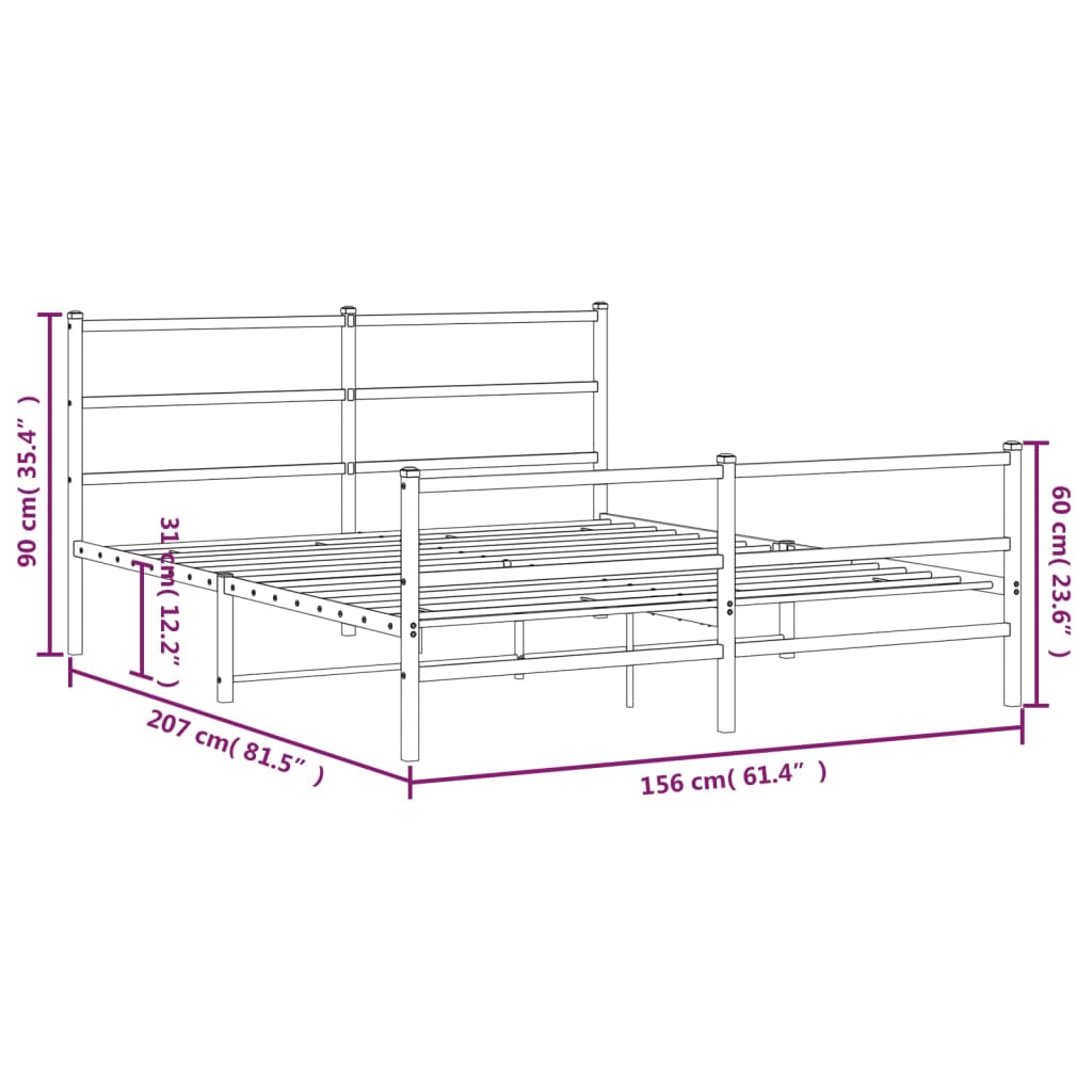 Metal Bed Frame without Mattress with Footboard White 150x200cm