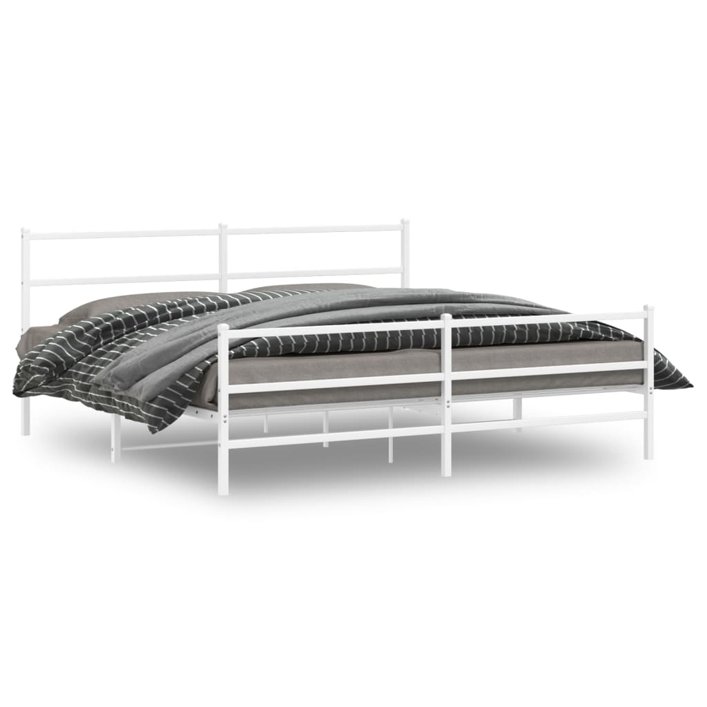 Metal Bed Frame without Mattress with Footboard White 183x213cm