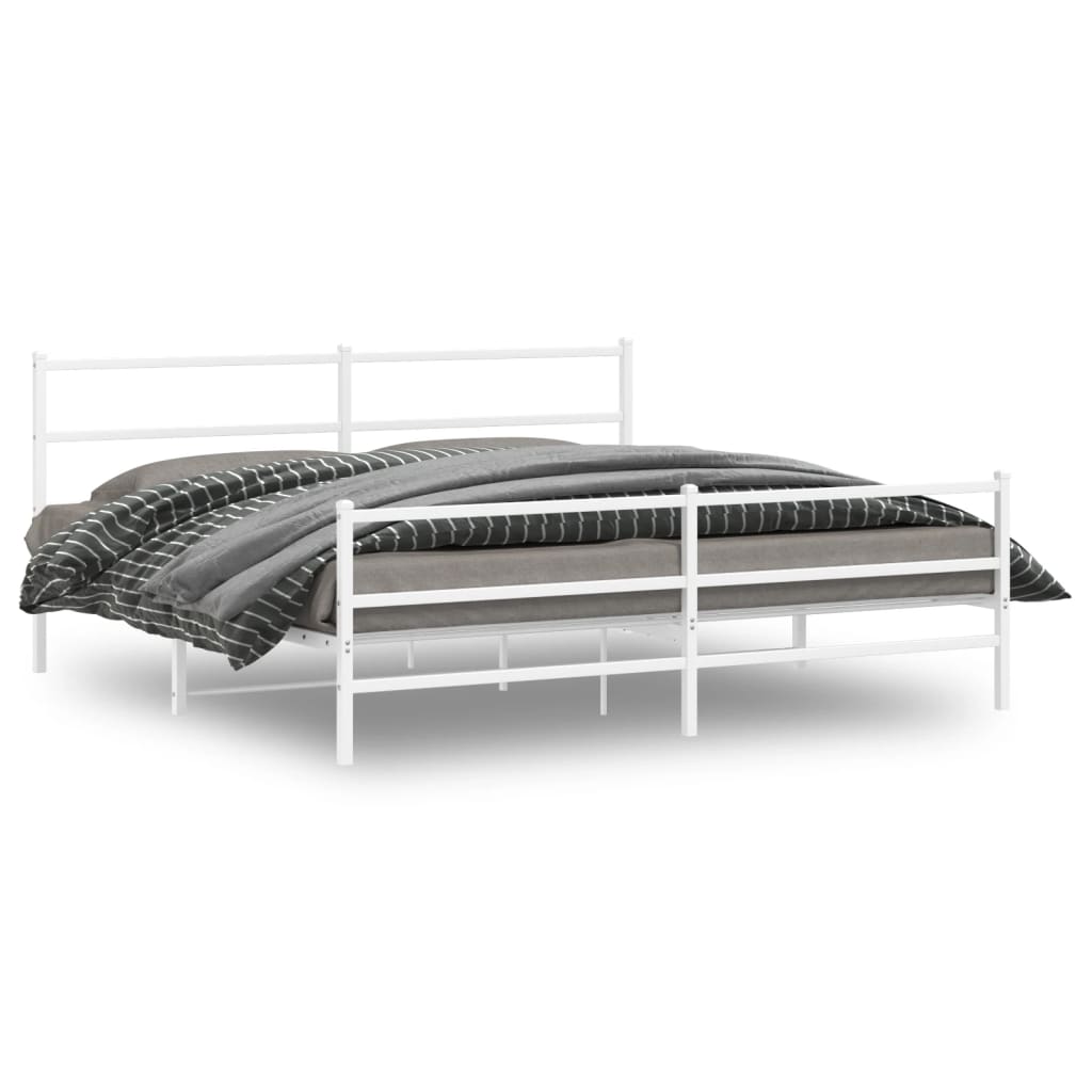 Metal Bed Frame without Mattress with Footboard White 200x200cm