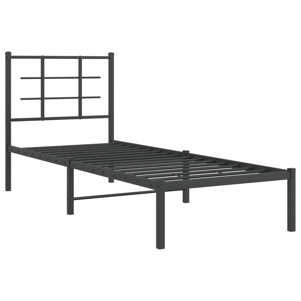 vidaXL Metal Bed Frame without Mattress with Headboard Black 75x190cm