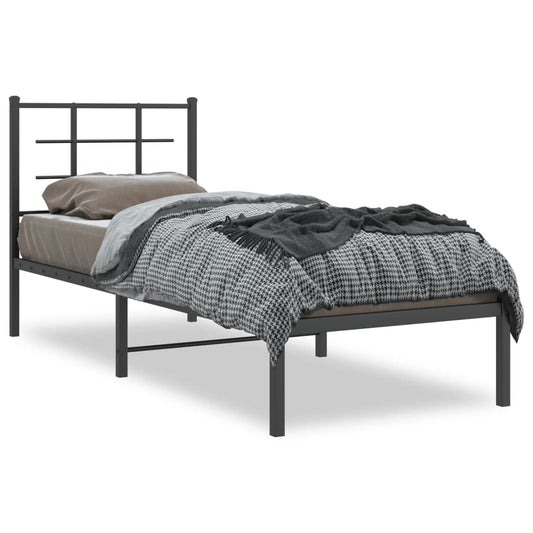 vidaXL Metal Bed Frame without Mattress with Headboard Black 75x190cm