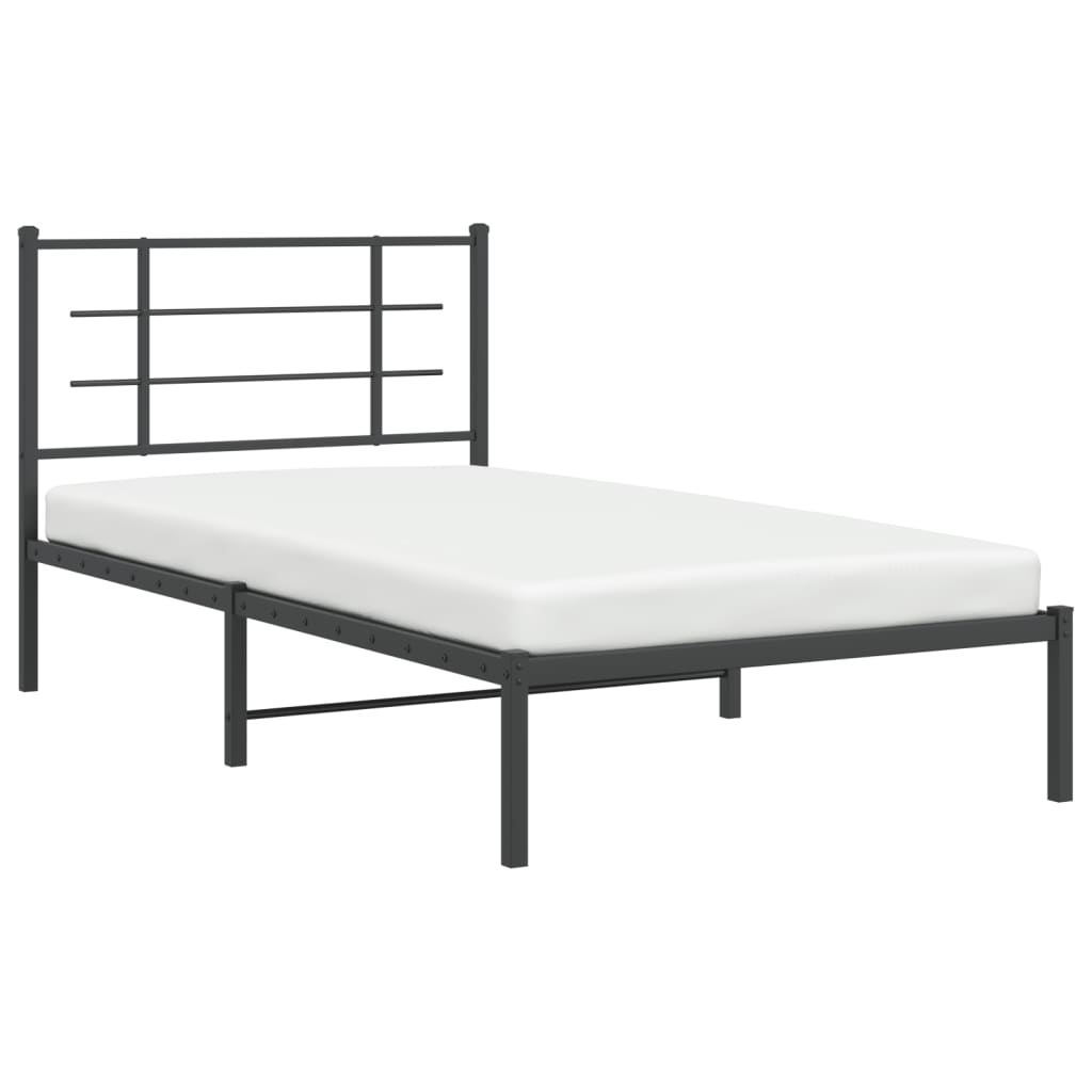 vidaXL Metal Bed Frame without Mattress with Headboard Black 100x190cm