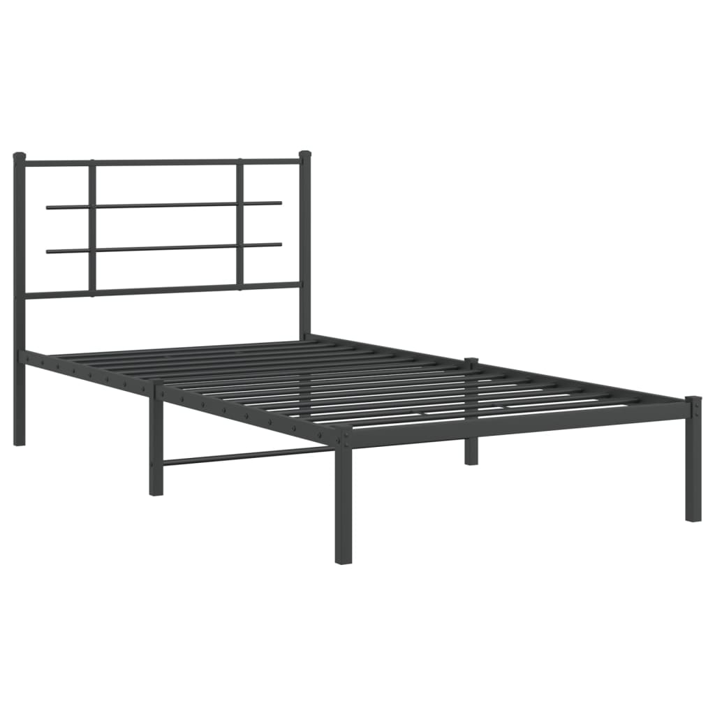 vidaXL Metal Bed Frame without Mattress with Headboard Black 107x203cm