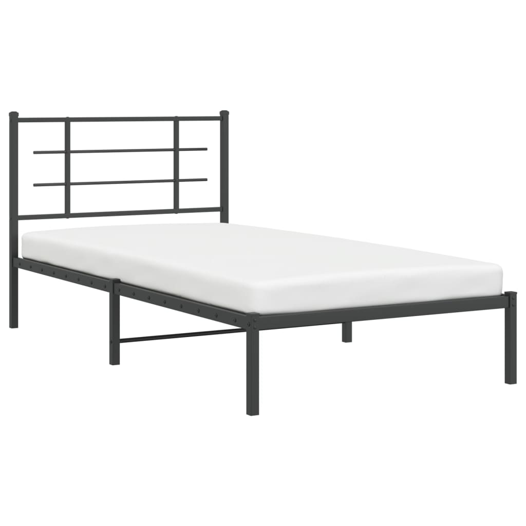 vidaXL Metal Bed Frame without Mattress with Headboard Black 107x203cm