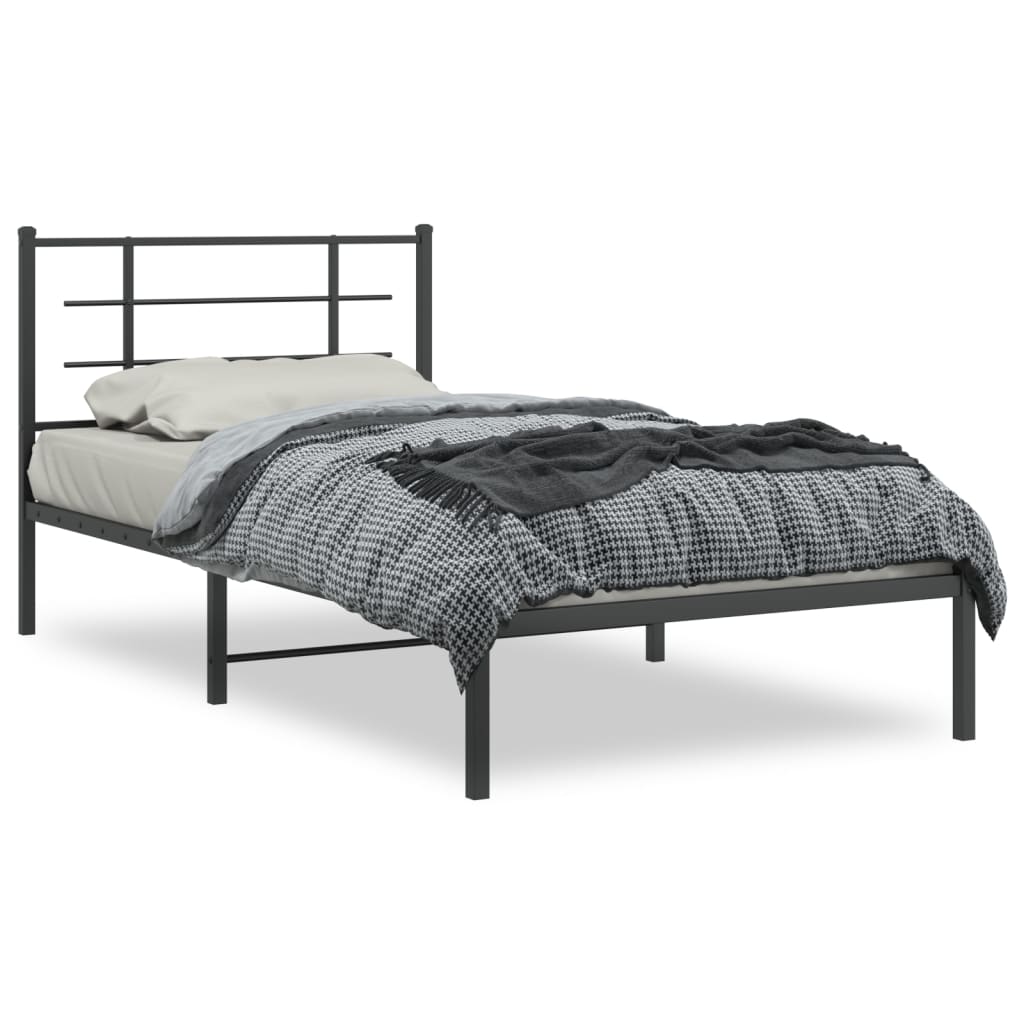 vidaXL Metal Bed Frame without Mattress with Headboard Black 107x203cm