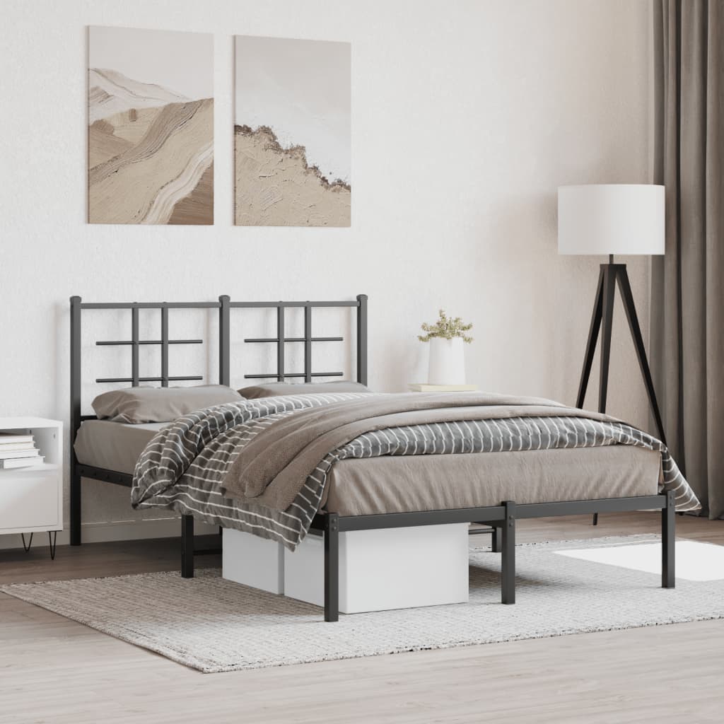 Metal Bed Frame without Mattress with Headboard Black 120x190cm