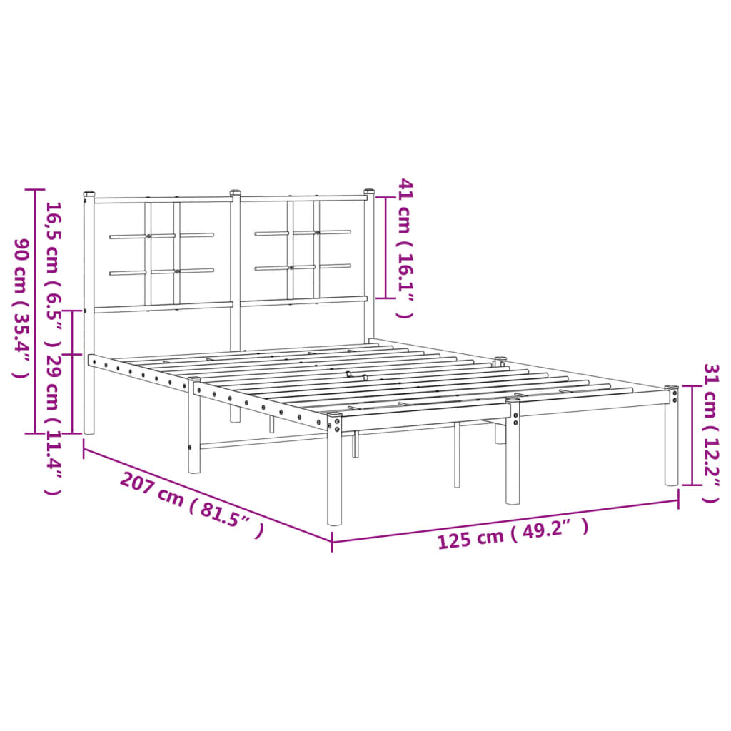 vidaXL Metal Bed Frame without Mattress with Headboard Black 120x200cm