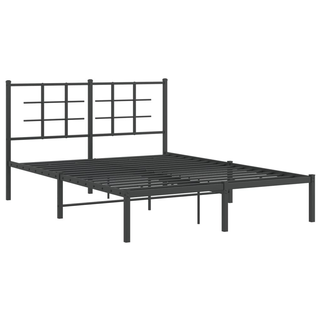 vidaXL Metal Bed Frame without Mattress with Headboard Black 135x190cm