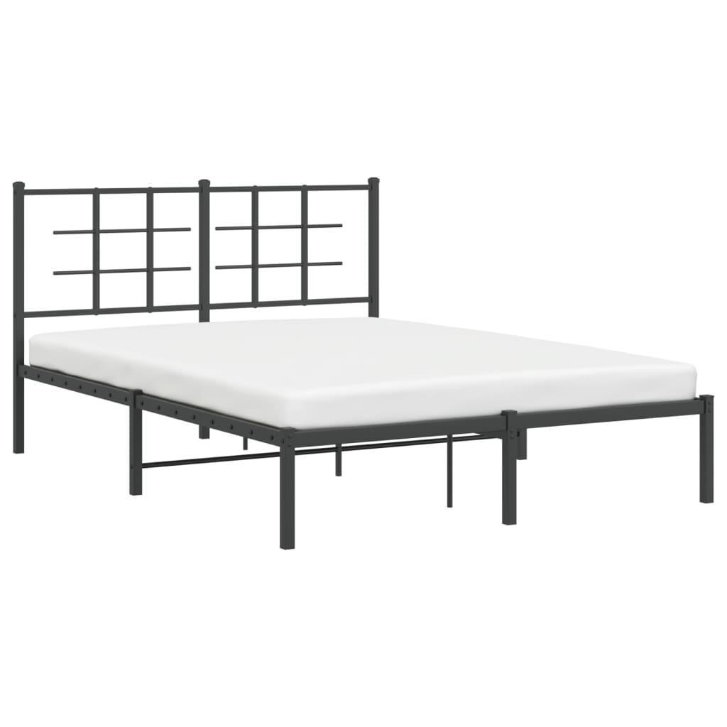 vidaXL Metal Bed Frame without Mattress with Headboard Black 135x190cm