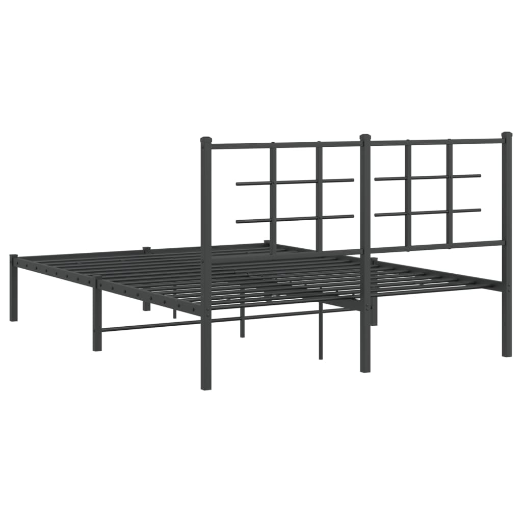 vidaXL Metal Bed Frame without Mattress with Headboard Black 135x190cm