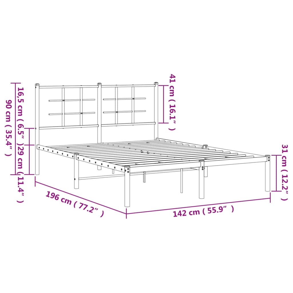 vidaXL Metal Bed Frame without Mattress with Headboard Black 135x190cm