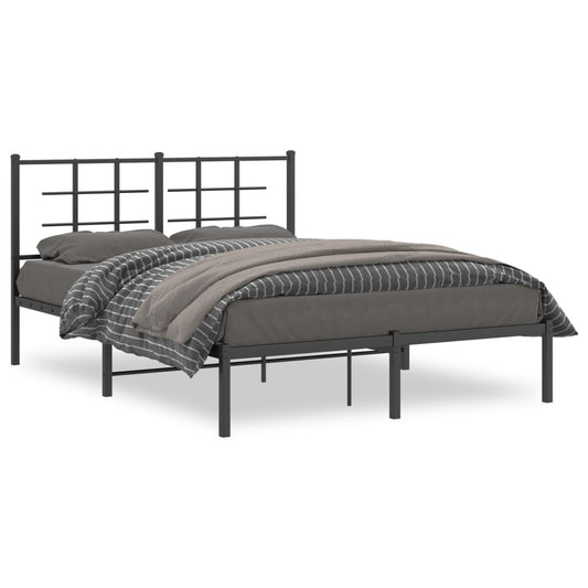 vidaXL Metal Bed Frame without Mattress with Headboard Black 135x190cm