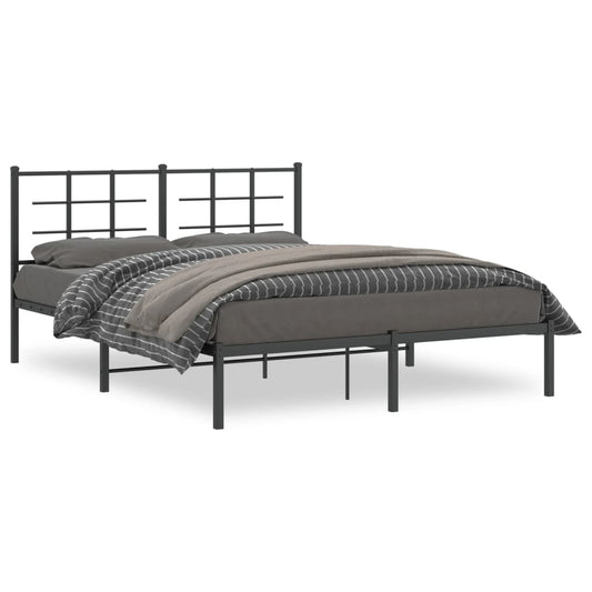 vidaXL Metal Bed Frame without Mattress with Headboard Black 150x200cm