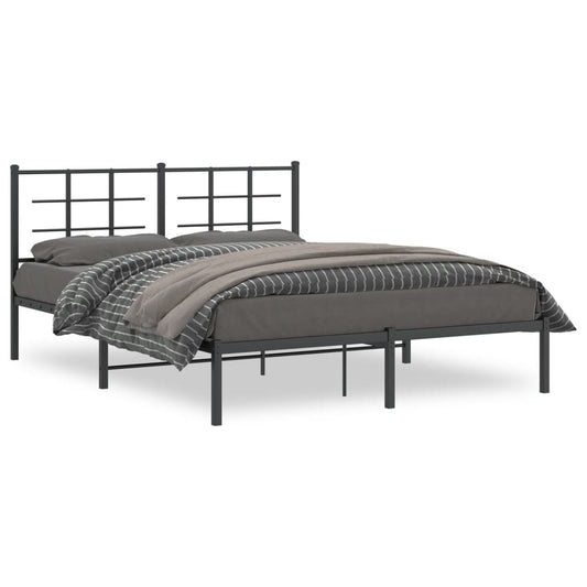 vidaXL Metal Bed Frame without Mattress with Headboard Black 160x200cm