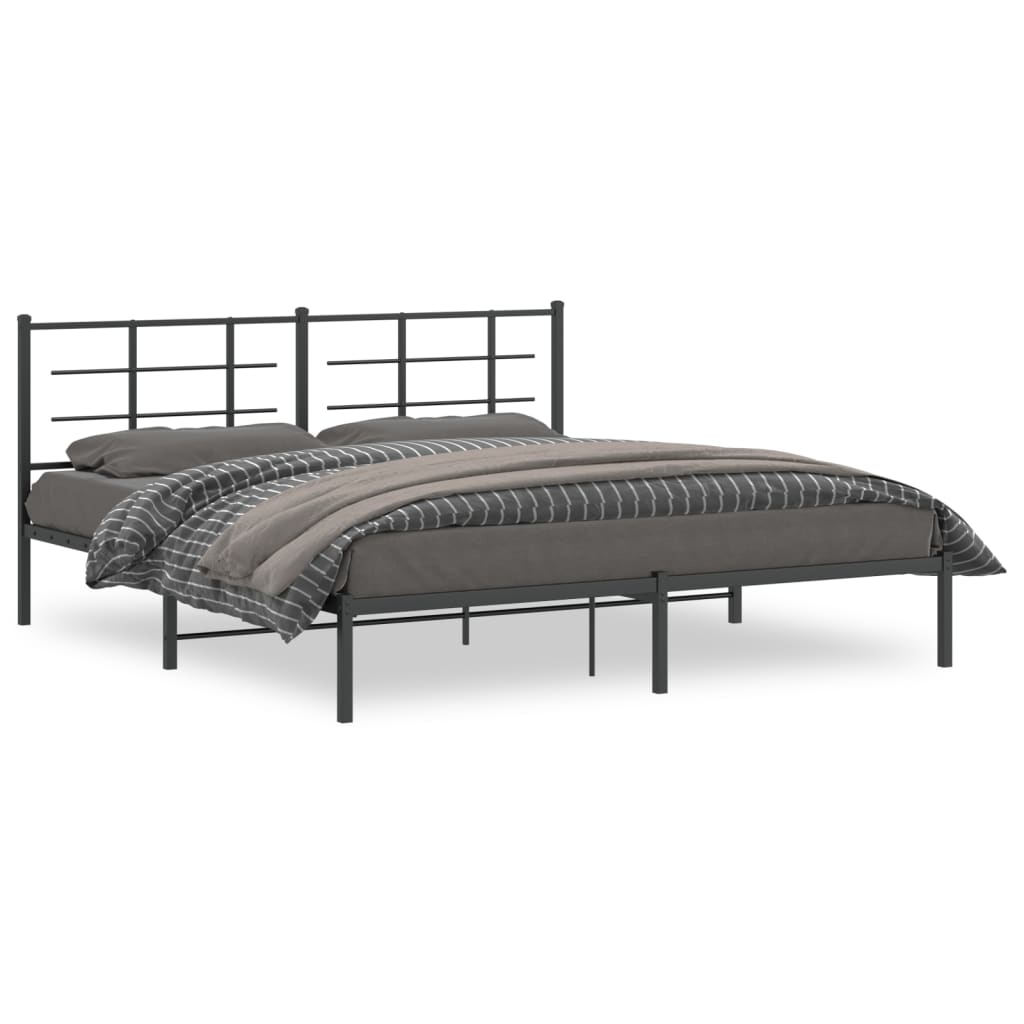 vidaXL Metal Bed Frame without Mattress with Headboard Black 180x200cm