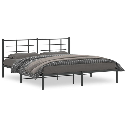 vidaXL Metal Bed Frame without Mattress with Headboard Black 180x200cm