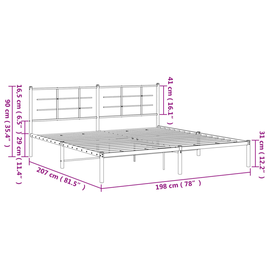 vidaXL Metal Bed Frame without Mattress with Headboard Black 193x203cm