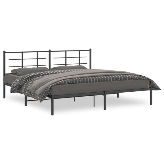 vidaXL Metal Bed Frame without Mattress with Headboard Black 193x203cm