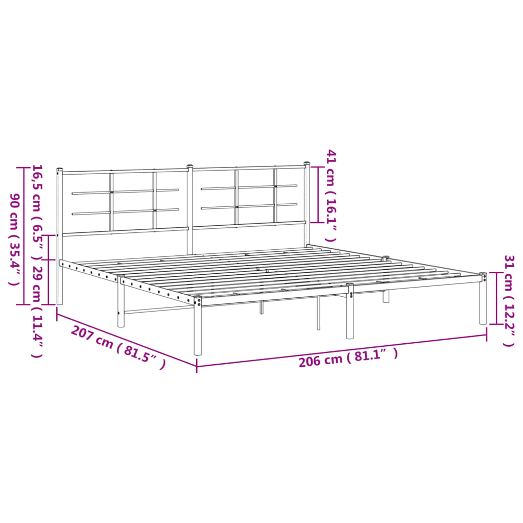 vidaXL Metal Bed Frame without Mattress with Headboard Black 200x200cm