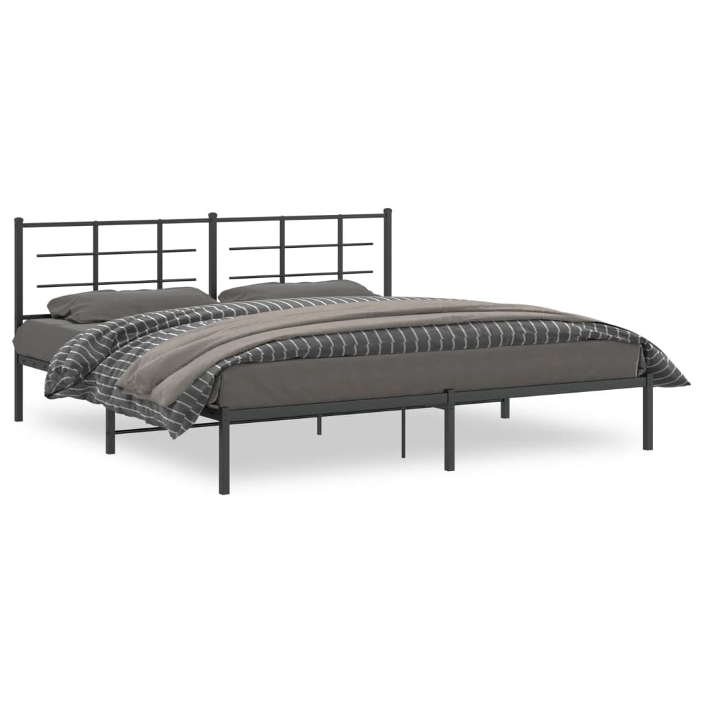 vidaXL Metal Bed Frame without Mattress with Headboard Black 200x200cm