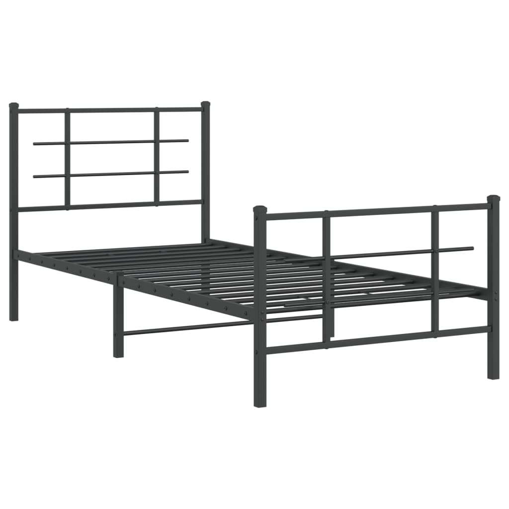 vidaXL Metal Bed Frame without Mattress with Footboard Black 90x190cm