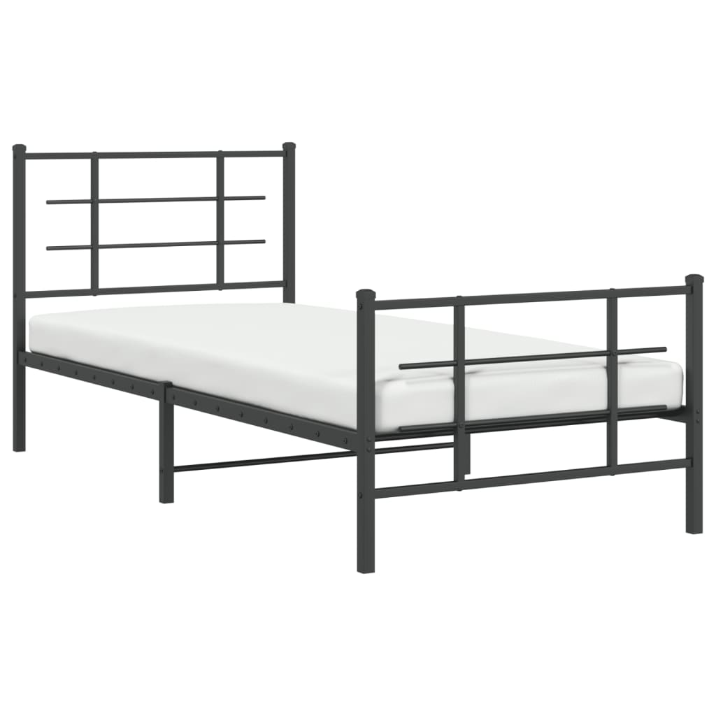 vidaXL Metal Bed Frame without Mattress with Footboard Black 90x190cm