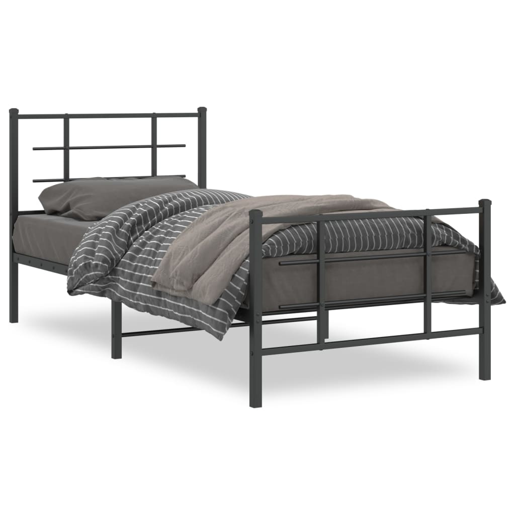 vidaXL Metal Bed Frame without Mattress with Footboard Black 90x190cm