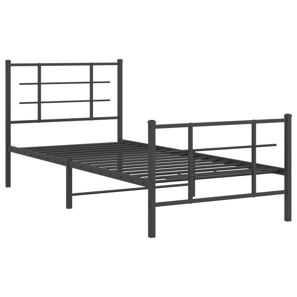 vidaXL Metal Bed Frame without Mattress with Footboard Black 90x200cm