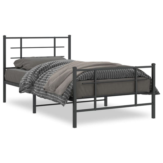 vidaXL Metal Bed Frame without Mattress with Footboard Black 100x200cm