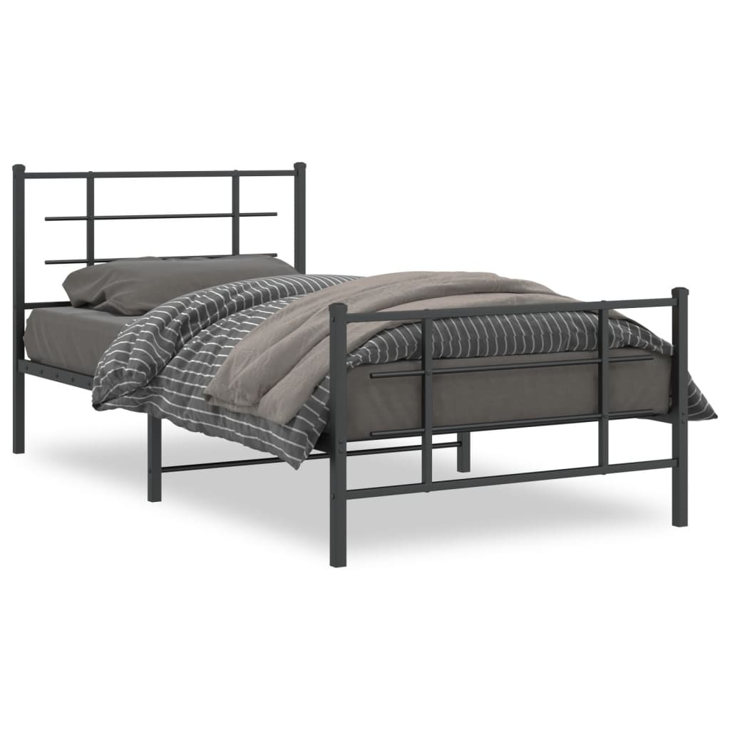 Bed Frame | Black | Powder-Coated Steel | 107x203 cm | Metal Bed Frame