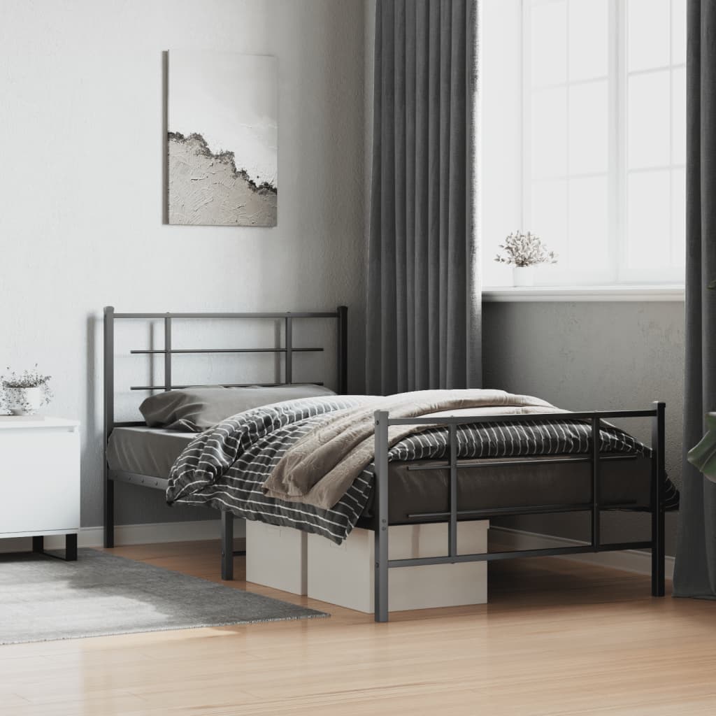 Bed Frame | Black | Powder-Coated Steel | 107x203 cm | Metal Bed Frame