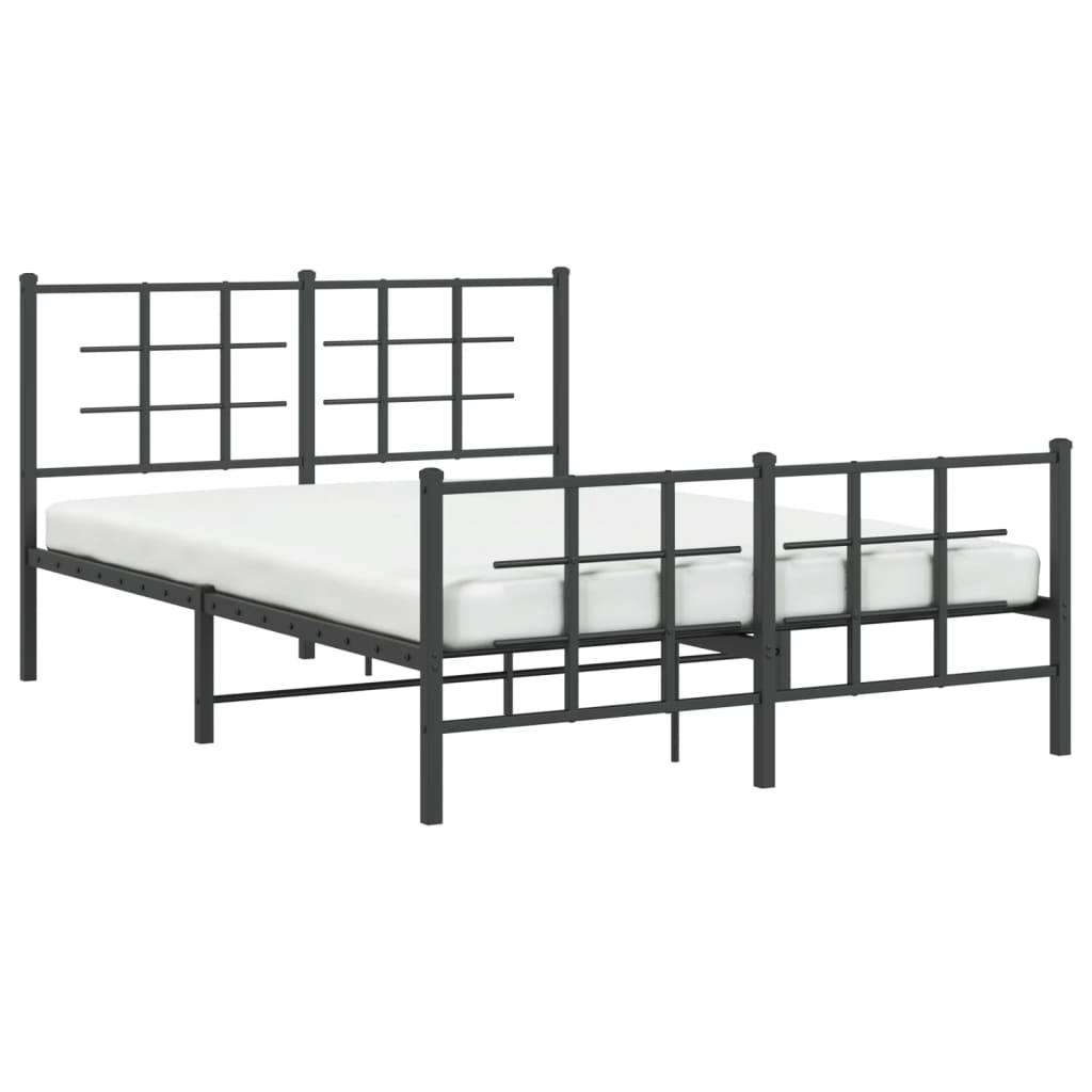 vidaXL Metal Bed Frame without Mattress with Footboard Black 135x190cm