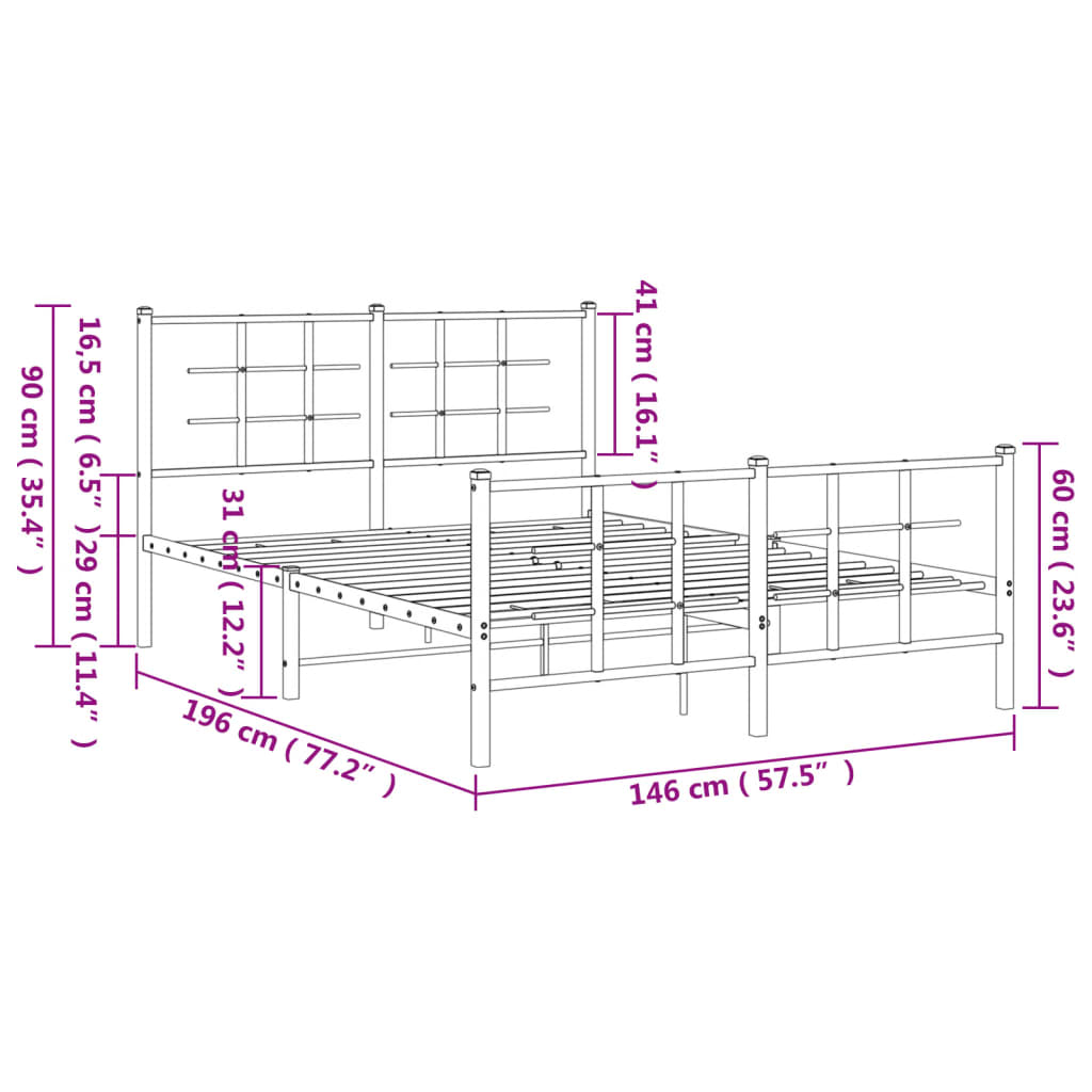 Bed Frame | Black | Powder-Coated Steel | 140x190 cm | Modern | Bed Frame