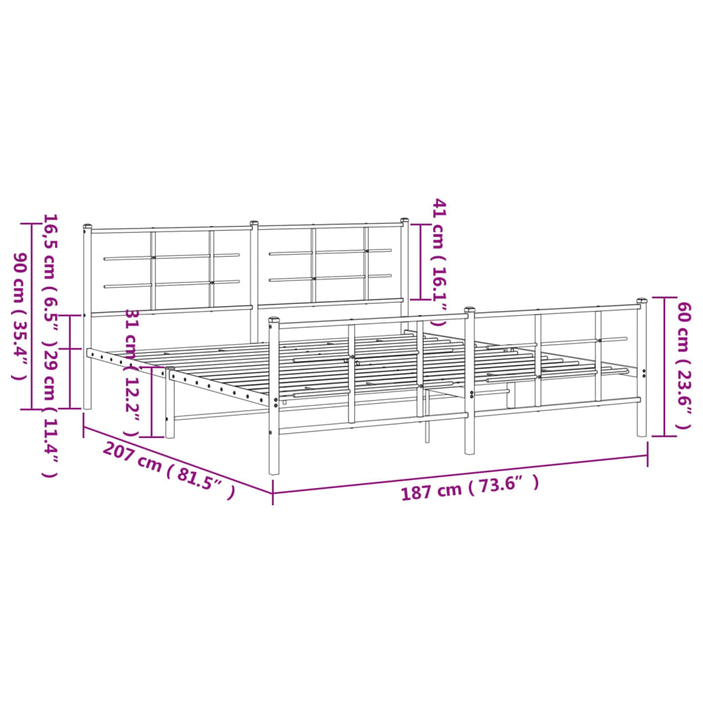 vidaXL Metal Bed Frame without Mattress with Footboard Black 180x200cm