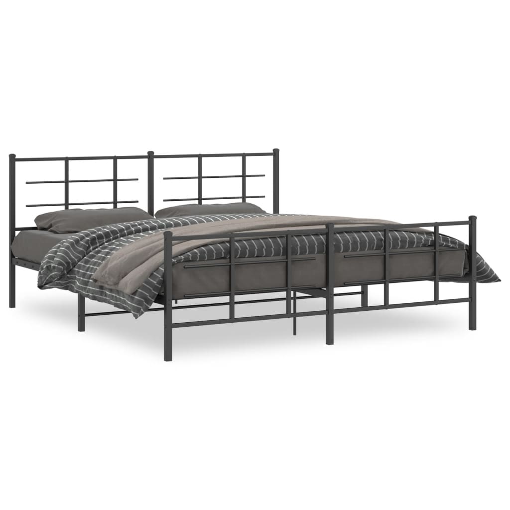 vidaXL Metal Bed Frame without Mattress with Footboard Black 180x200cm