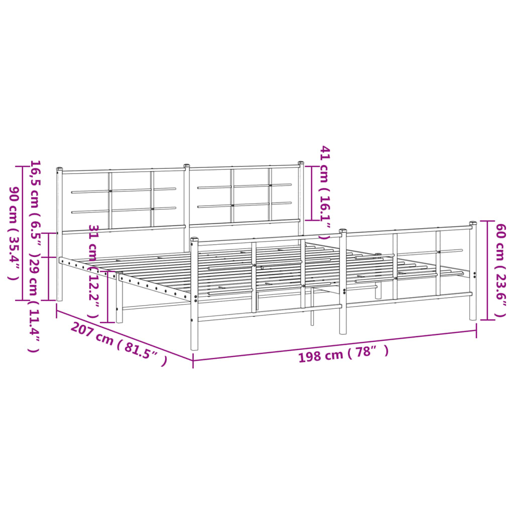 Bed Frame | Black | Steel | Double | Bed Frame | Rectangular | Modern