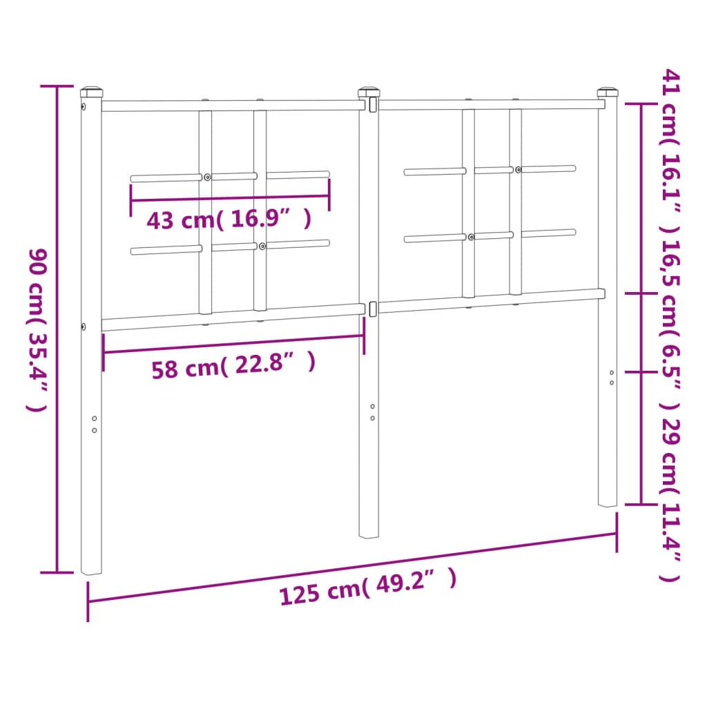 vidaXL Metal Headboard Black 120 cm