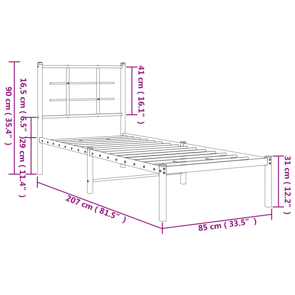 vidaXL Metal Bed Frame without Mattress with Headboard White 80x200cm