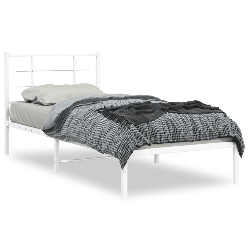 Metal Bed Frame without Mattress with Headboard White 90x190cm
