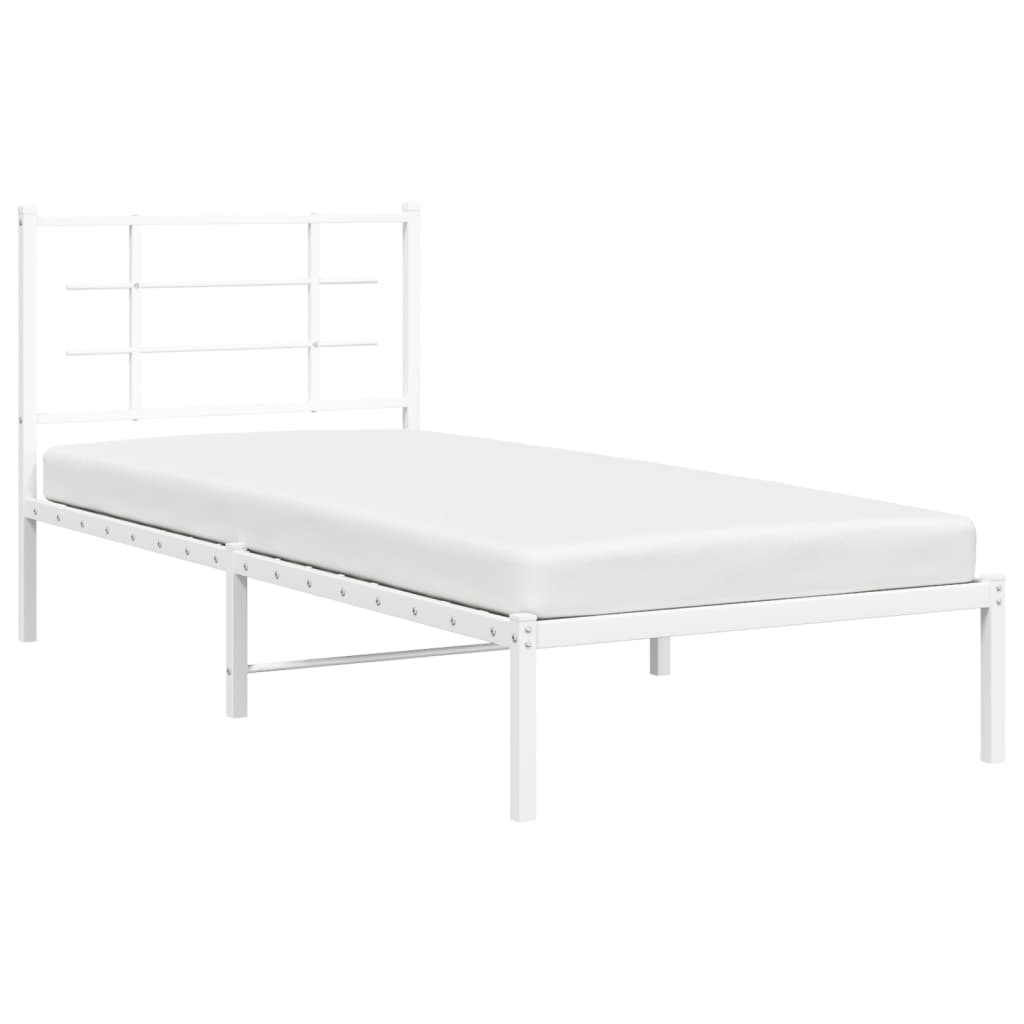 vidaXL Metal Bed Frame without Mattress with Headboard White 90x200cm