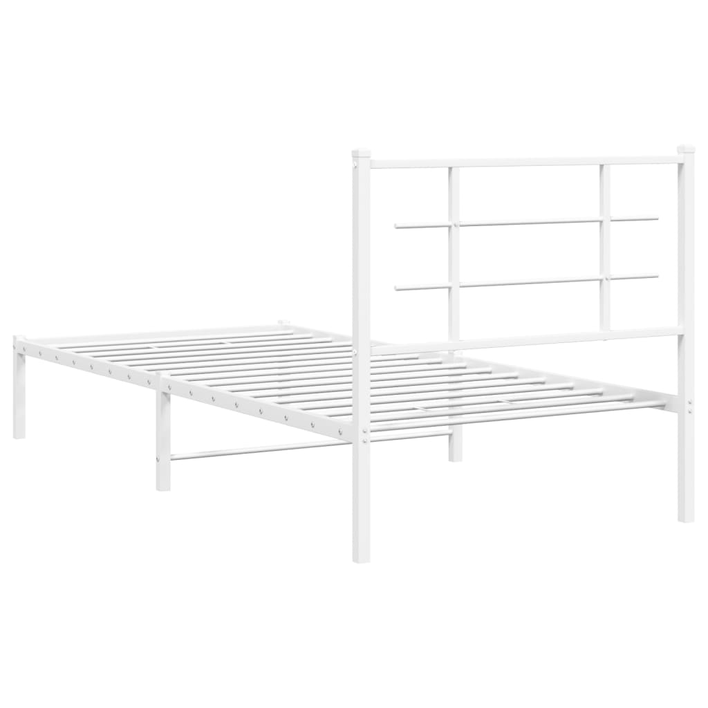 vidaXL Metal Bed Frame without Mattress with Headboard White 90x200cm